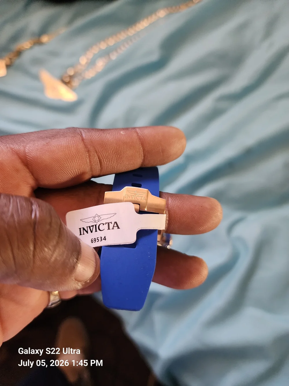 Invicta Automatic Rose Gold Blue Globe Dial Watch with Blue Strap 42mm